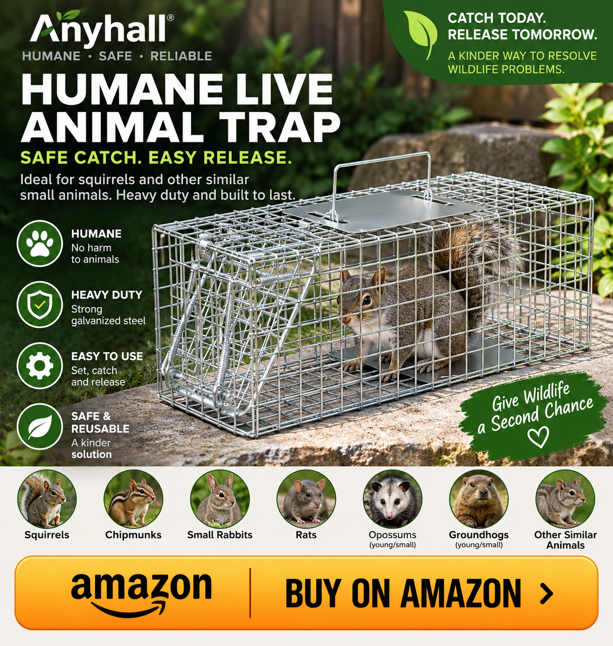 Humane live small catch and release animal trap 