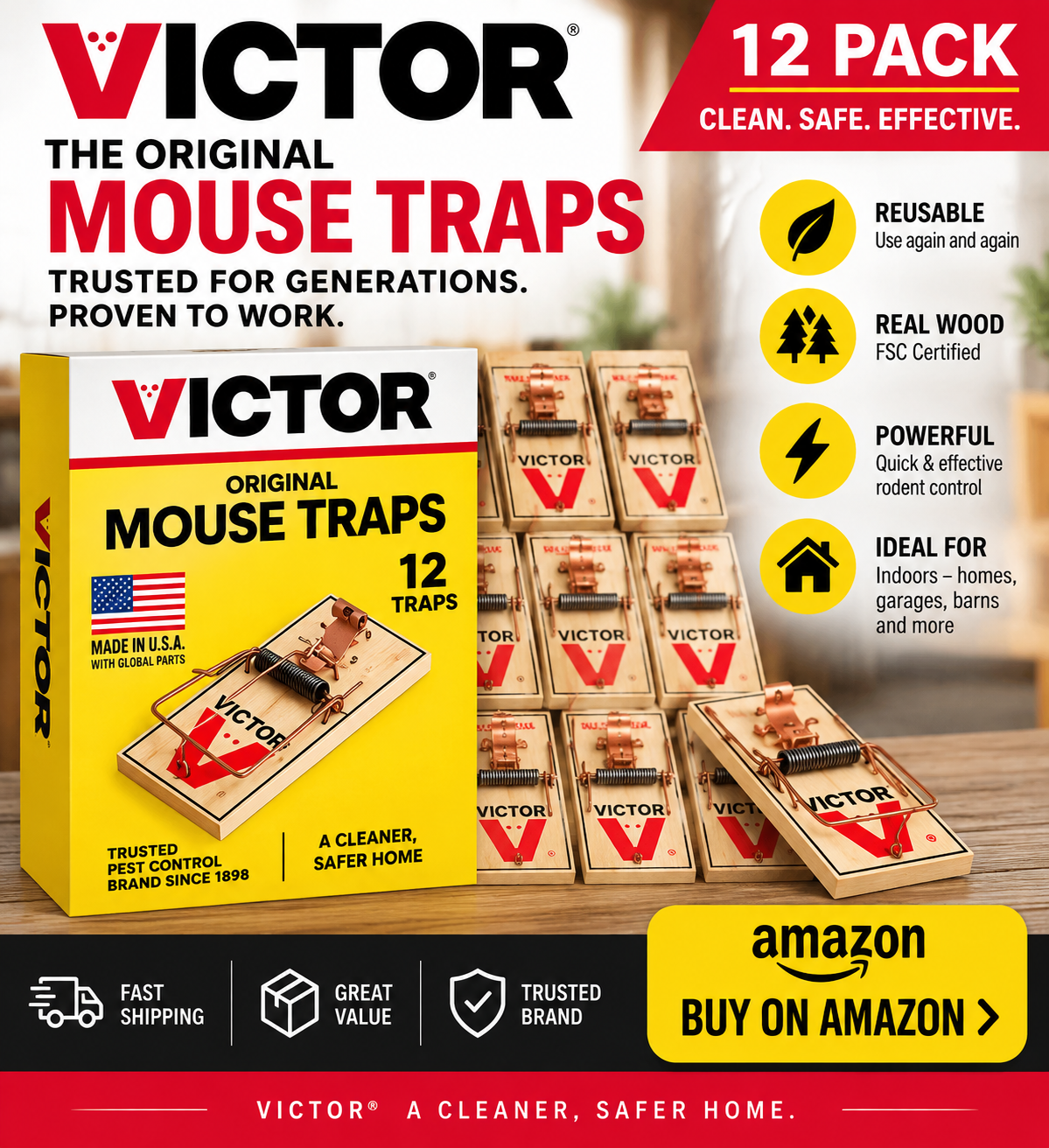 Victor old school wood mouse traps 12 pack